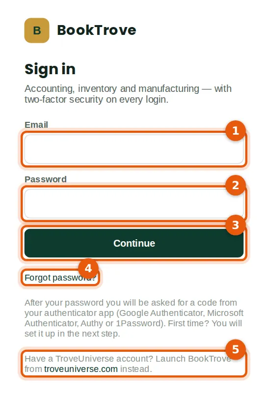 Screenshot: The BookTrove sign-in page
