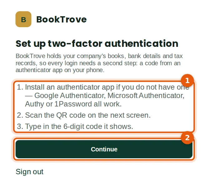 Screenshot: The first sign-in asks for an authenticator app