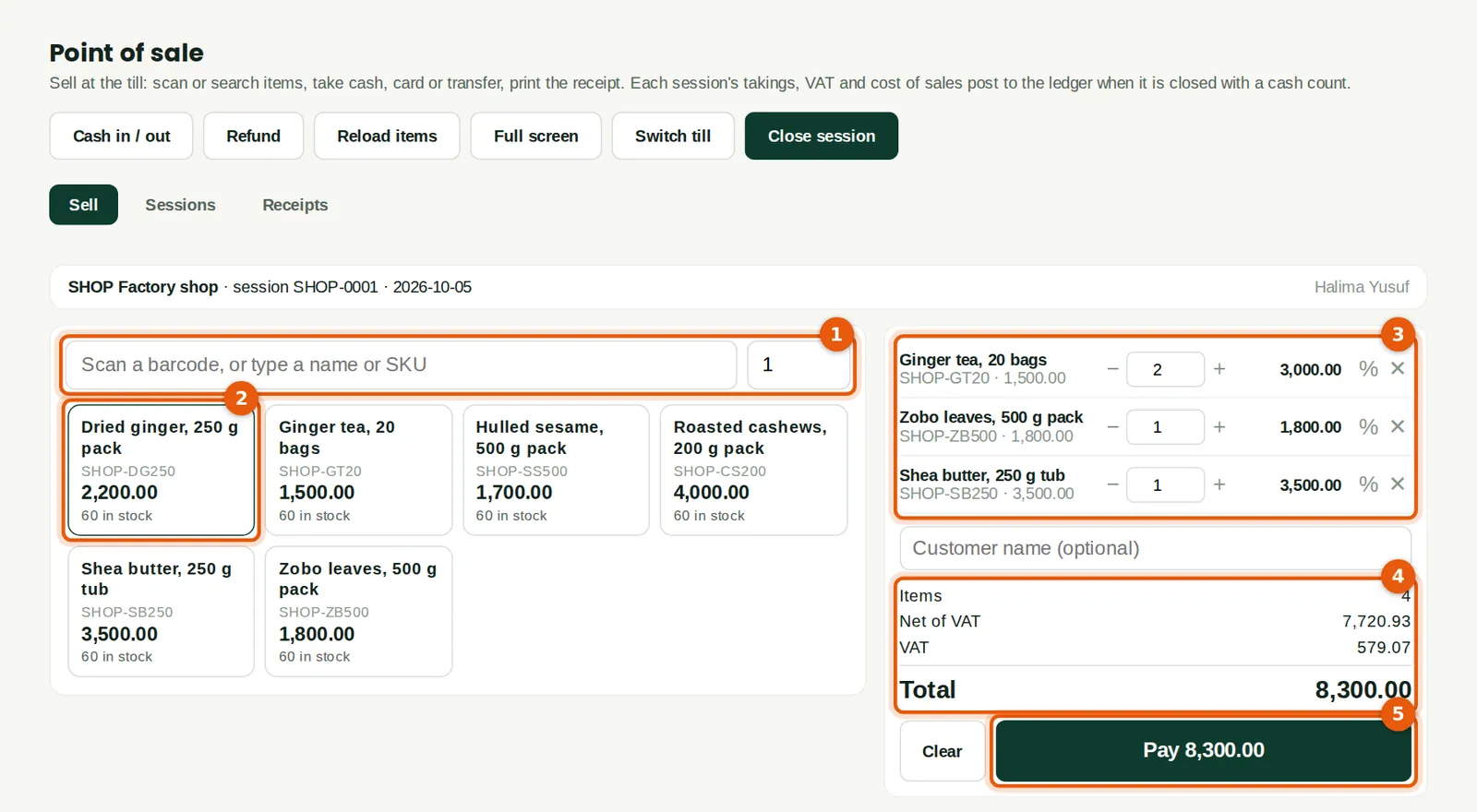 Screenshot: The register
