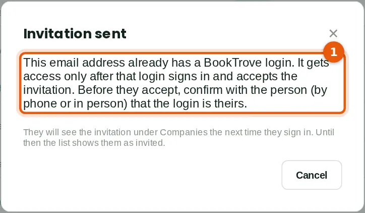 Screenshot: An existing BookTrove login is invited, not created