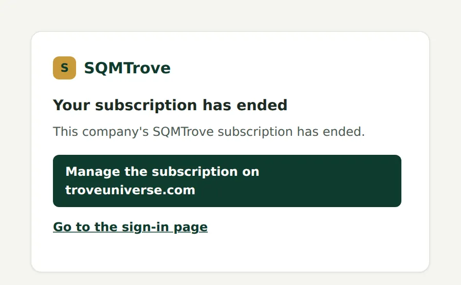 SQMTrove screenshot: Sign-in refused. Numbered orange markers point to the items described in the steps.